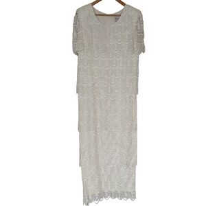 Michaelangelo Vintage Ivory Scalloped Lace Tiered Evening Gown Dress Womens 9/10